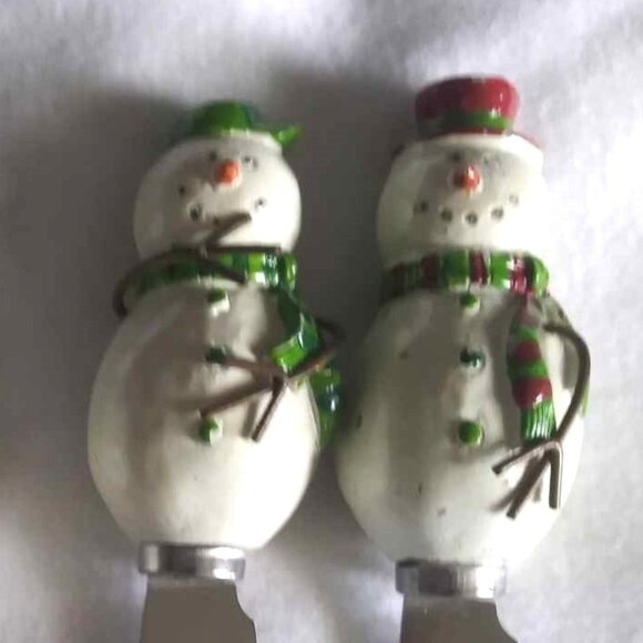 Vintage Boston Warehouse stainless China cheese butter spreader SNOWMEN set of 4 - Picture 4 of 9